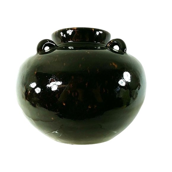 Vase Planter Pot Ceramic Pottery Brown Raised Loops - Picture 1 of 6